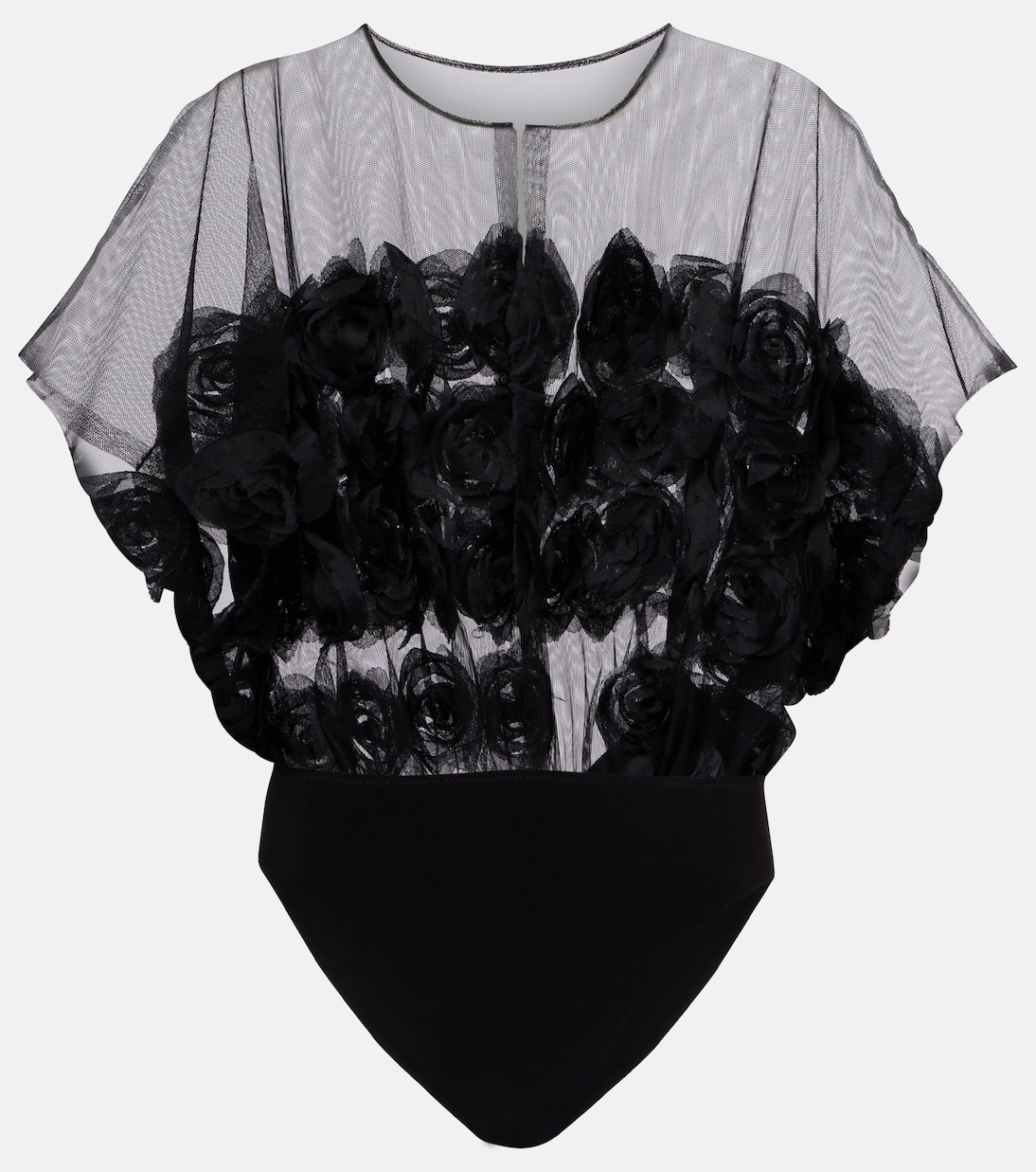 Боди с цветочными аппликациями полупрозрачное Norma Kamali, черный
Боди с цветочными аппликациями полупрозрачное Norma Kamali, черный