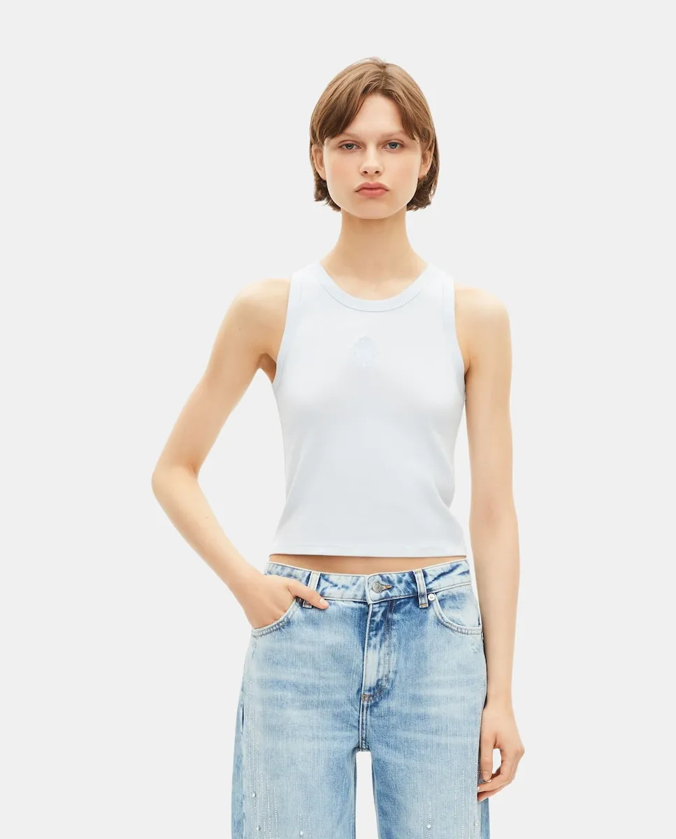 Женская майка с гербом The Kooples, светло-голубой
Женская майка с гербом The Kooples, светло-голубой