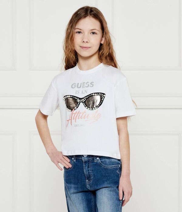Футболка детская Guess с аппликацией, белый 
Футболка детская Guess с аппликацией, белый