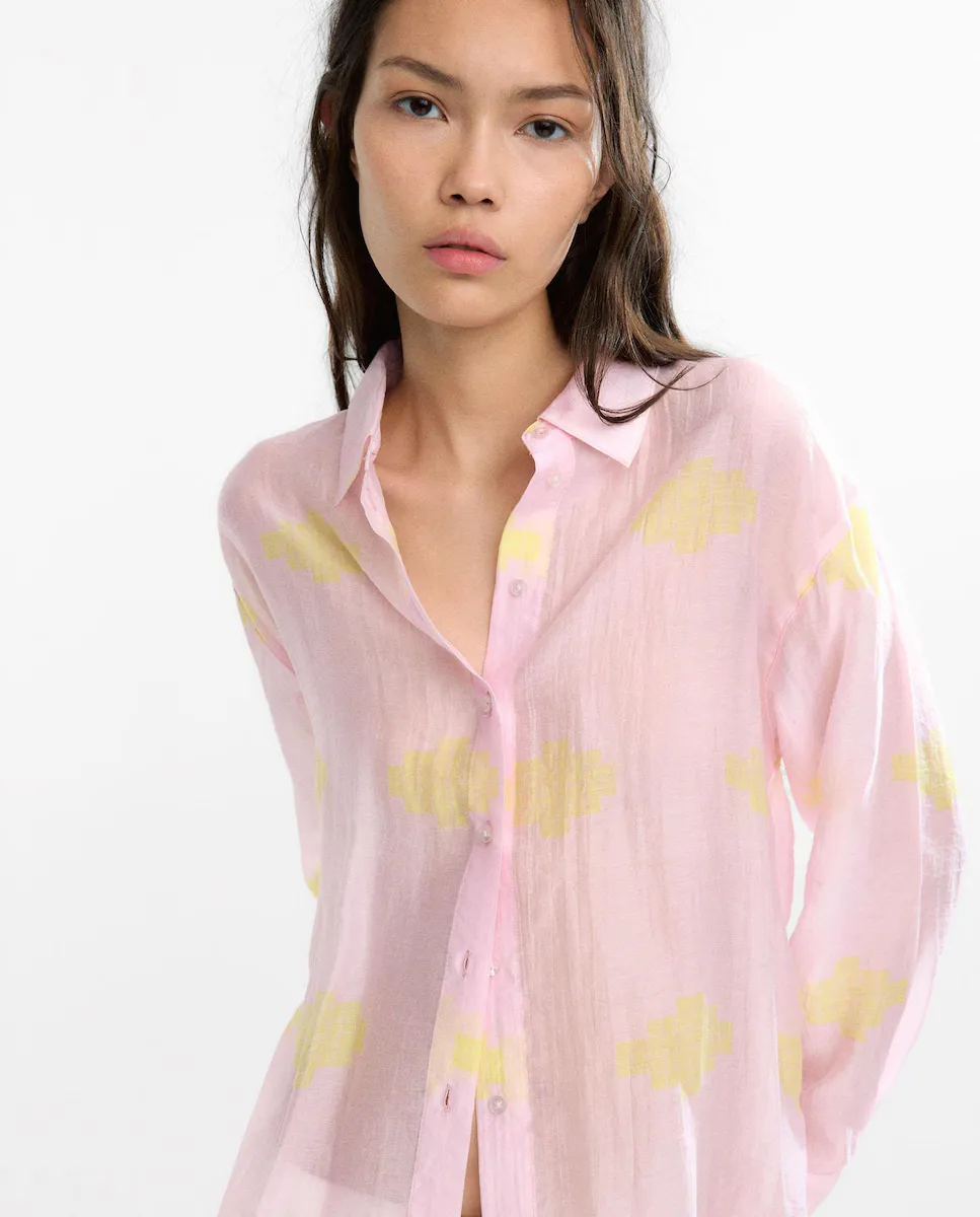 Женская полупрозрачная рубашка с длинными рукавами и принтом в виде пятен Parfois, розовый
Женская полупрозрачная рубашка с длинными рукавами и принтом в виде пятен Parfois, розовый