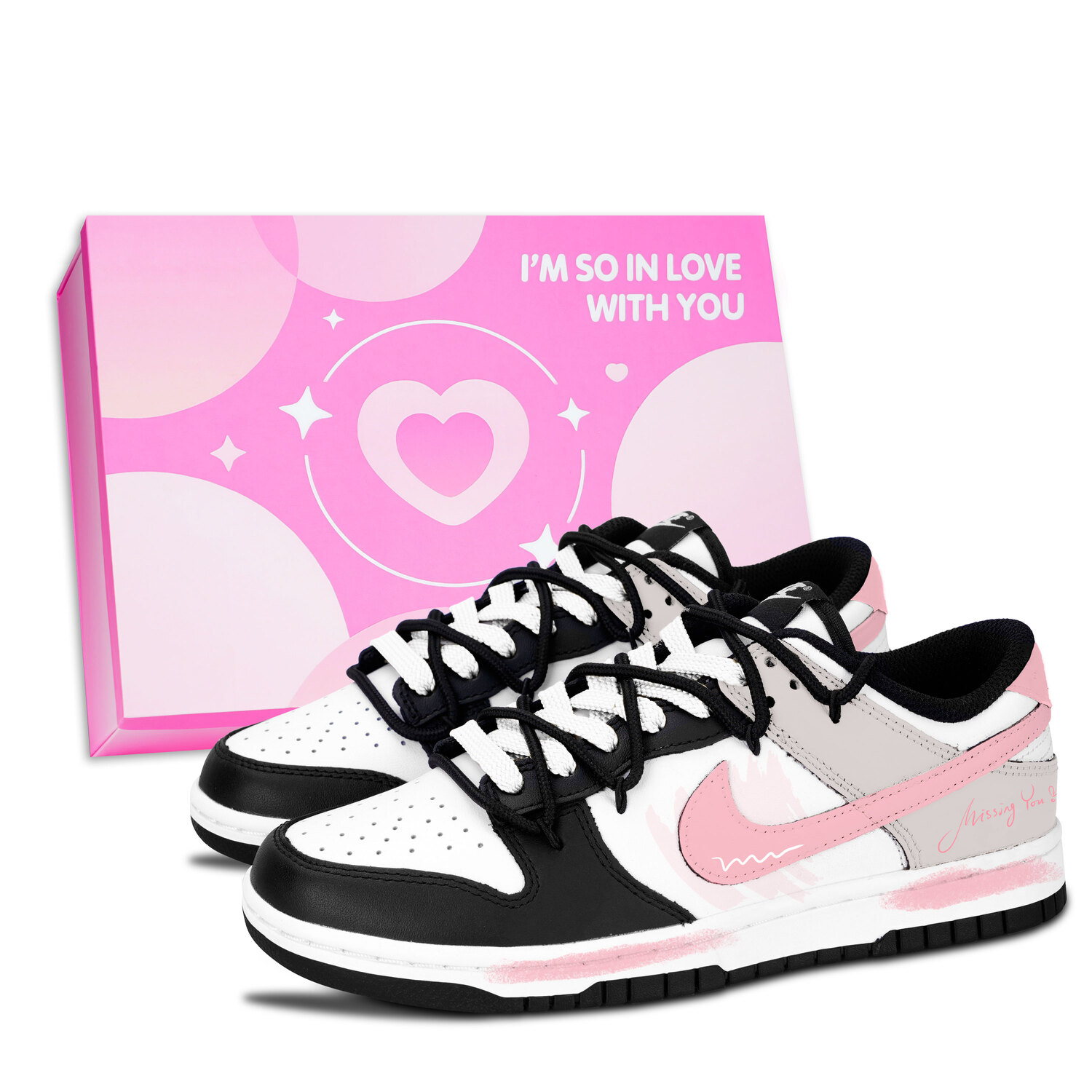 Dunk Black White, Miss You So Much устойчивые к истиранию низкие скейтборд кроссовки Unisex Nike, розовый
Dunk Black White, Miss You So Much устойчивые к истиранию низкие скейтборд кроссовки Unisex Nike, розовый