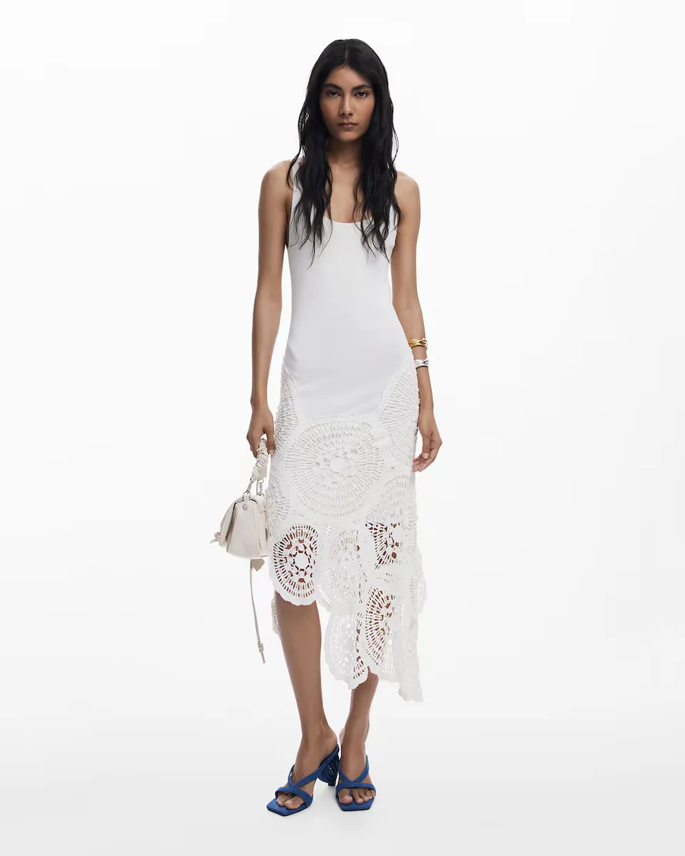 Платье миди с кружевной вязкой Desigual, белый
Платье миди с кружевной вязкой Desigual, белый