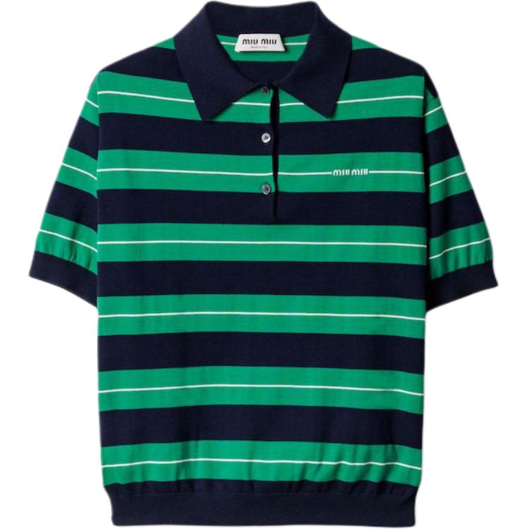 Поло с коротким рукавом в полоску MIU MIU, зеленый
Поло с коротким рукавом в полоску MIU MIU, зеленый