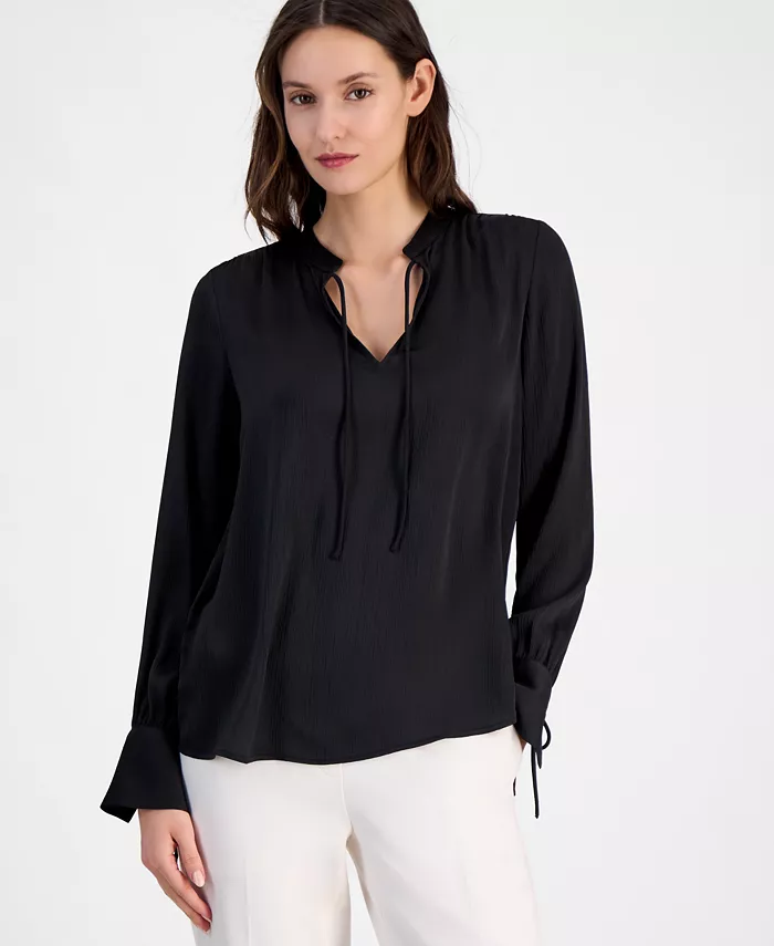 Женская блузка с длинным рукавом и узлом на шее Anne Klein, черный
Женская блузка с длинным рукавом и узлом на шее Anne Klein, черный