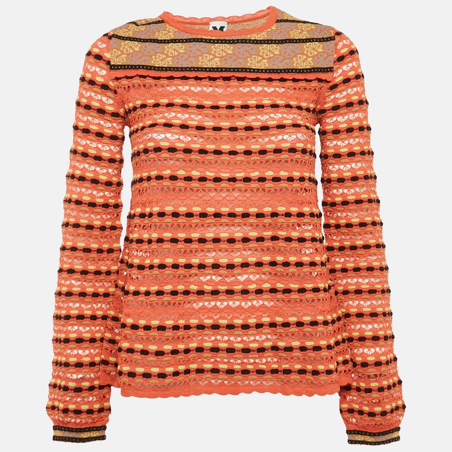 M Missoni Оранжевый вязаный топ с длинными рукавами с ажурной отделкой
M Missoni Оранжевый вязаный топ с длинными рукавами с ажурной отделкой