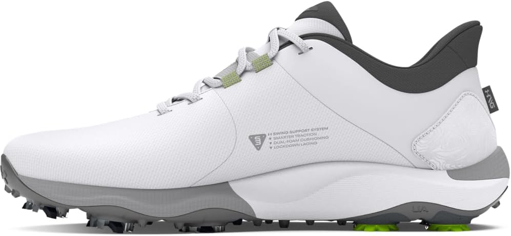 Кроссовки для гольфа Drive Pro Wide от Under Armour Mens, (100) White/White/Metallic Gun Metal
Кроссовки для гольфа Drive Pro Wide от Under Armour Mens, (100) White/White/Metallic Gun Metal