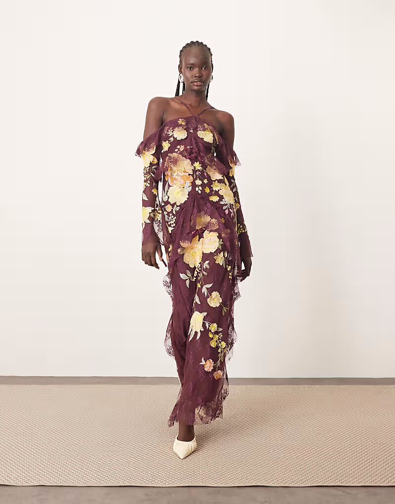 ARRANGE вышитое кружевное платье макси с открытыми плечами и оборками в бордовом цвете - BURGUNDY
ARRANGE вышитое кружевное платье макси с открытыми плечами и оборками в бордовом цвете - BURGUNDY