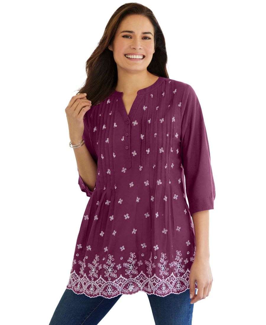 Женская туника больших размеров с вышивкой и складками Woman Within, Deep claret eyelet embroidery
Женская туника больших размеров с вышивкой и складками Woman Within, Deep claret eyelet embroidery