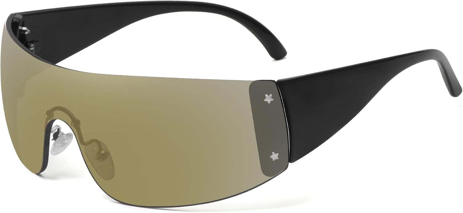 Модные солнцезащитные очки без оправы Star Y2K для женщин и мужчин, модель Shield, увеличенного размера, обтекаемой формы, без оправы, защита от УФ-излучения UV400 Fozono, Local Tyrant Gold
Модные солнцезащитные очки без оправы Star Y2K для женщин и мужчин, модель Shield, увеличенного размера, обтекаемой формы, без оправы, защита от УФ-излучения UV400 Fozono, Local Tyrant Gold