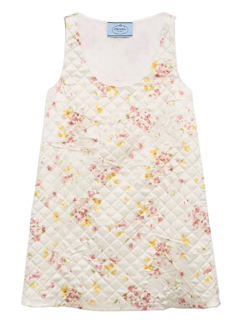 Стеганое платье мини с цветочным принтом Prada, нейтральный 
Стеганое платье мини с цветочным принтом Prada, нейтральный