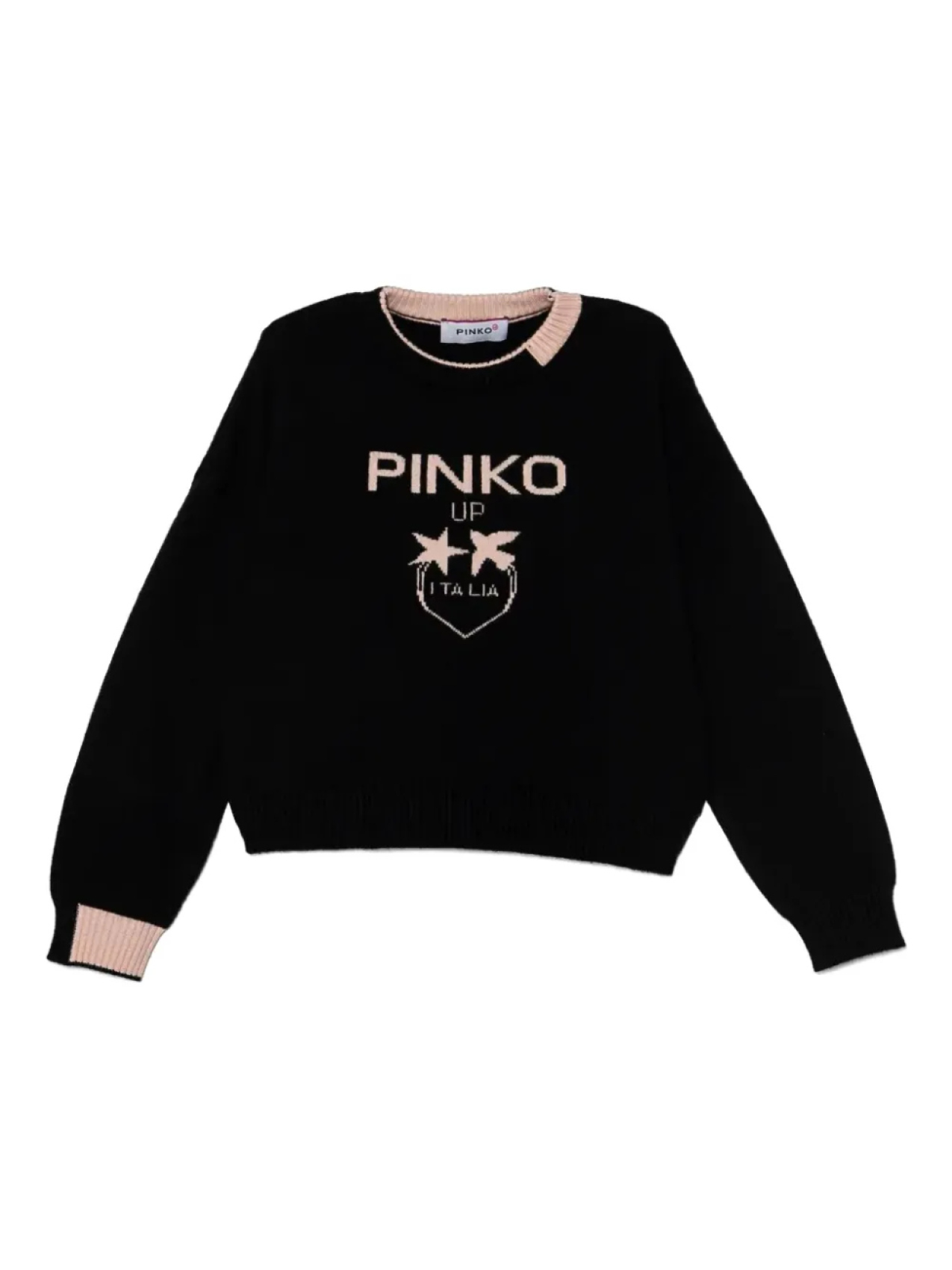 Pinko Kids свитер вязки интарсия с логотипом, черный
Pinko Kids свитер вязки интарсия с логотипом, черный