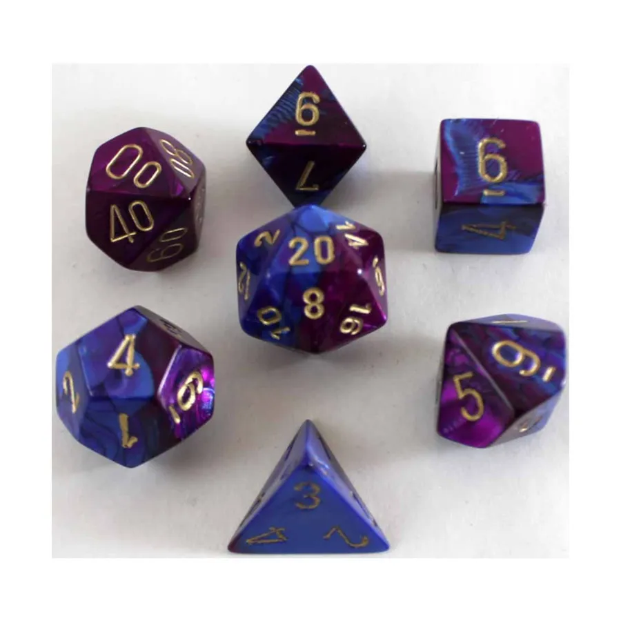 Поли-набор сине-фиолетовый с золотом (7), Dice - Gemini - Poly Sets (Chessex)
Поли-набор сине-фиолетовый с золотом (7), Dice - Gemini - Poly Sets (Chessex)