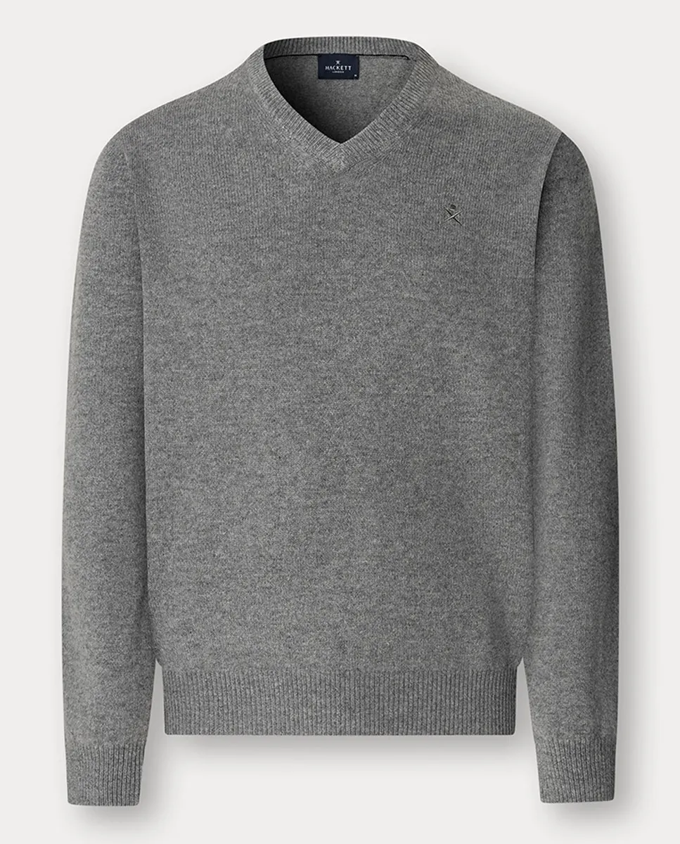 Мужской однотонный джемпер с V-образным вырезом и вышитым логотипом Hackett, серый
Мужской однотонный джемпер с V-образным вырезом и вышитым логотипом Hackett, серый