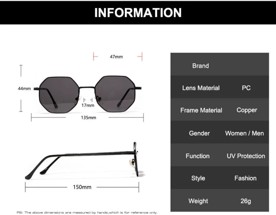 Ретро-солнцезащитные очки в шестиугольной металлической оправе, модные, с зеркальными линзами цвета розового золота, защита от УФ-излучения UV400 UUPTTPL, Golden Tea
Ретро-солнцезащитные очки в шестиугольной металлической оправе, модные, с зеркальными линзами цвета розового золота, защита от УФ-излучения UV400 UUPTTPL, Golden Tea