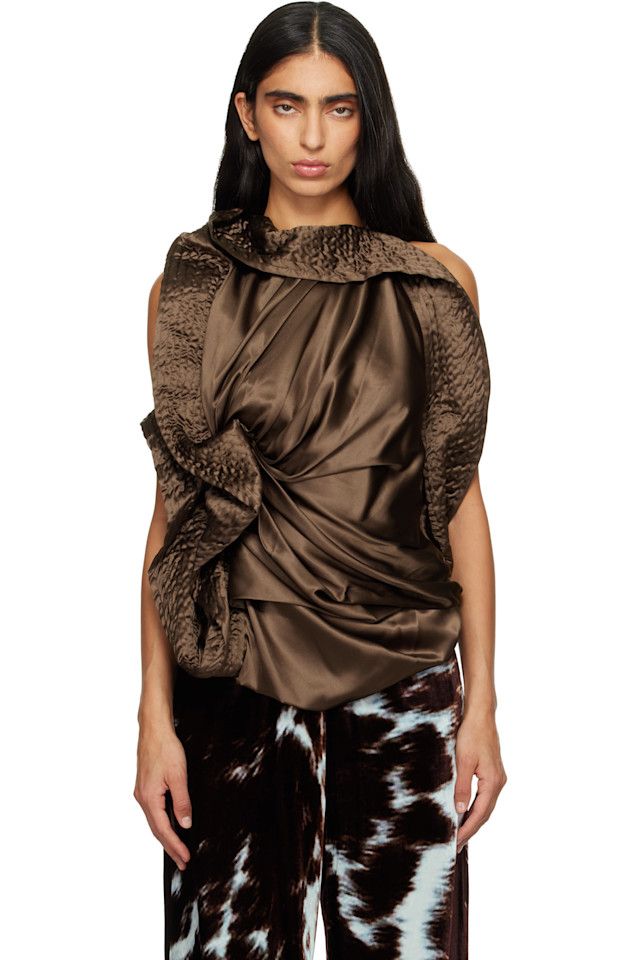 Шелковая блузка с драпировкой Dries Van Noten, коричневый
Шелковая блузка с драпировкой Dries Van Noten, коричневый