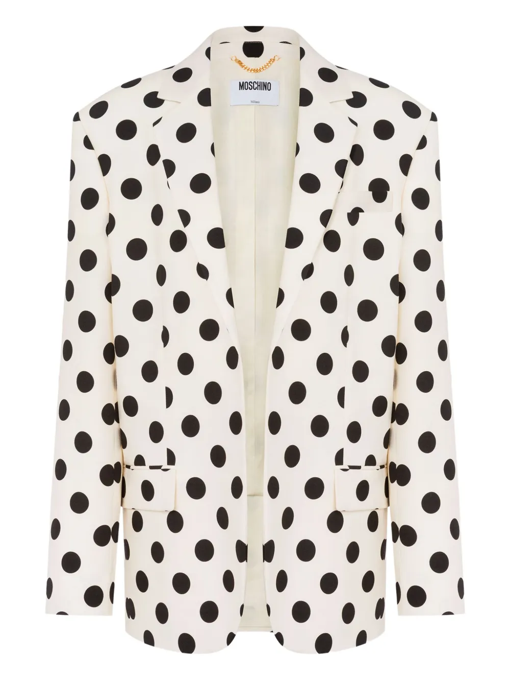 Шерстяной блейзер в горох Moschino, белый
Шерстяной блейзер в горох Moschino, белый
