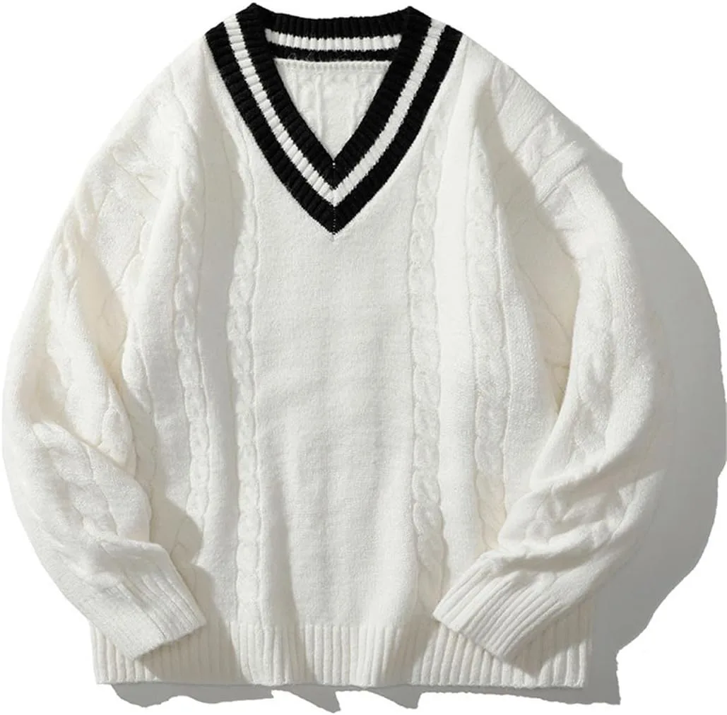Мужской длинный полосатый свитер из шерсти с V-образным вырезом
Мужской длинный полосатый свитер из шерсти с V-образным вырезом