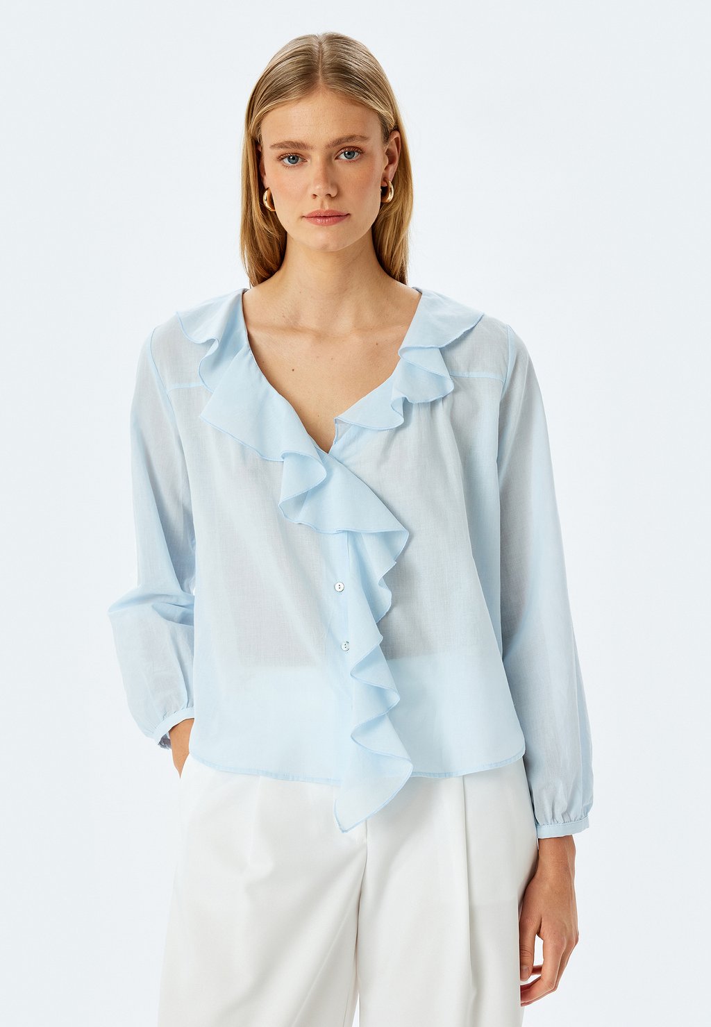 Блузка на пуговицах RUFFLE Koton, светло-голубой
Блузка на пуговицах RUFFLE Koton, светло-голубой
