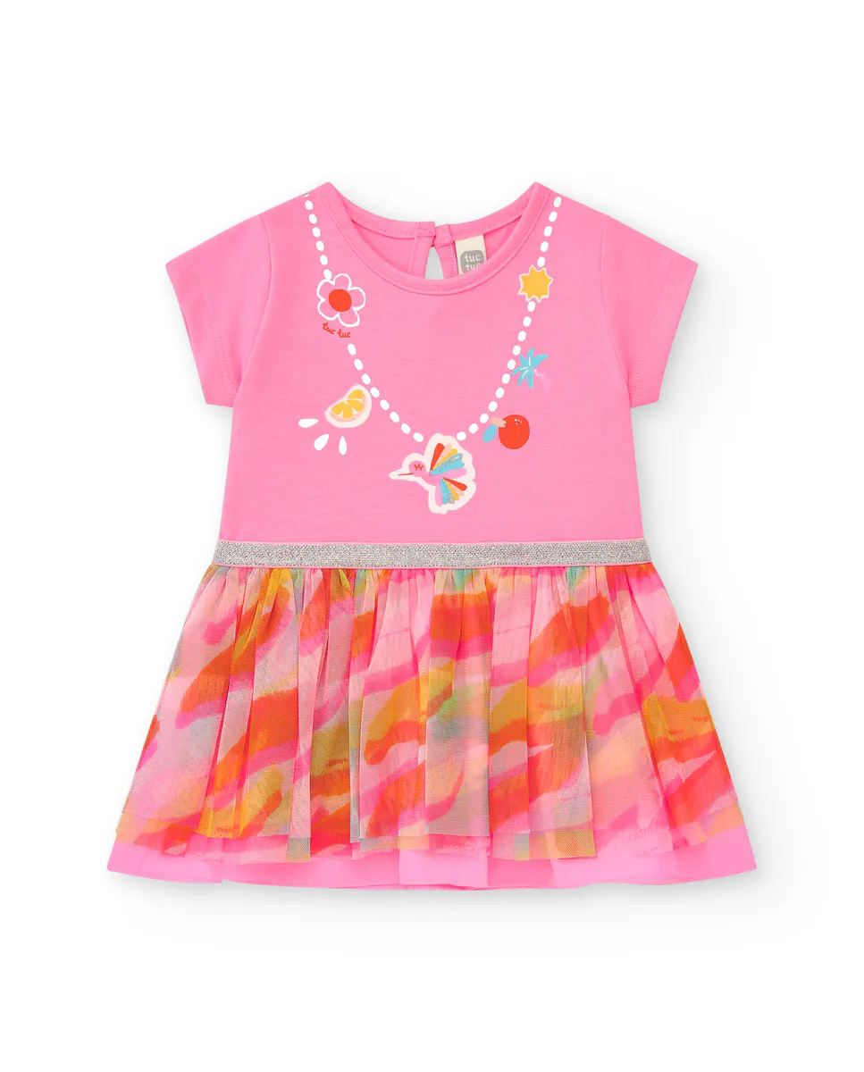 Платье для девочки с набивной юбкой и серебристой отделкой Tuc tuc, розовый
Платье для девочки с набивной юбкой и серебристой отделкой Tuc tuc, розовый