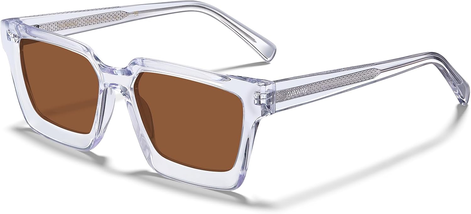 Модные поляризованные солнцезащитные очки AVAWAY для женщин с защитой UV400, квадратные, из ацетата, унисекс, с антибликовым покрытием, подходят для вождения и путешествий, 09:clear Frame/Brown Lens-1
Модные поляризованные солнцезащитные очки AVAWAY для женщин с защитой UV400, квадратные, из ацетата, унисекс, с антибликовым покрытием, подходят для вождения и путешествий, 09:clear Frame/Brown Lens-1
