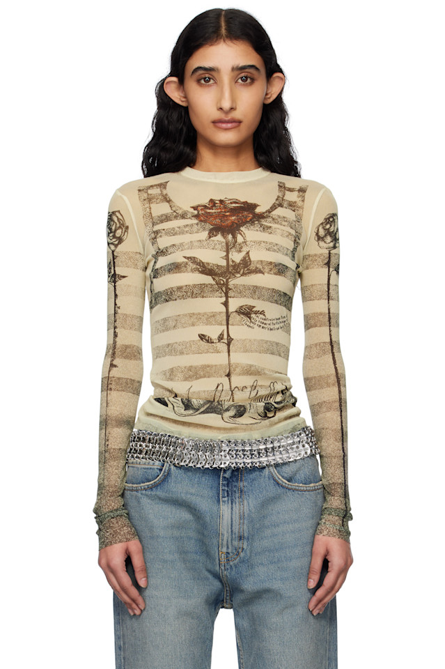 Футболка с тату-принтом "marinière" Jean Paul Gaultier, экрю
Футболка с тату-принтом "marinière" Jean Paul Gaultier, экрю