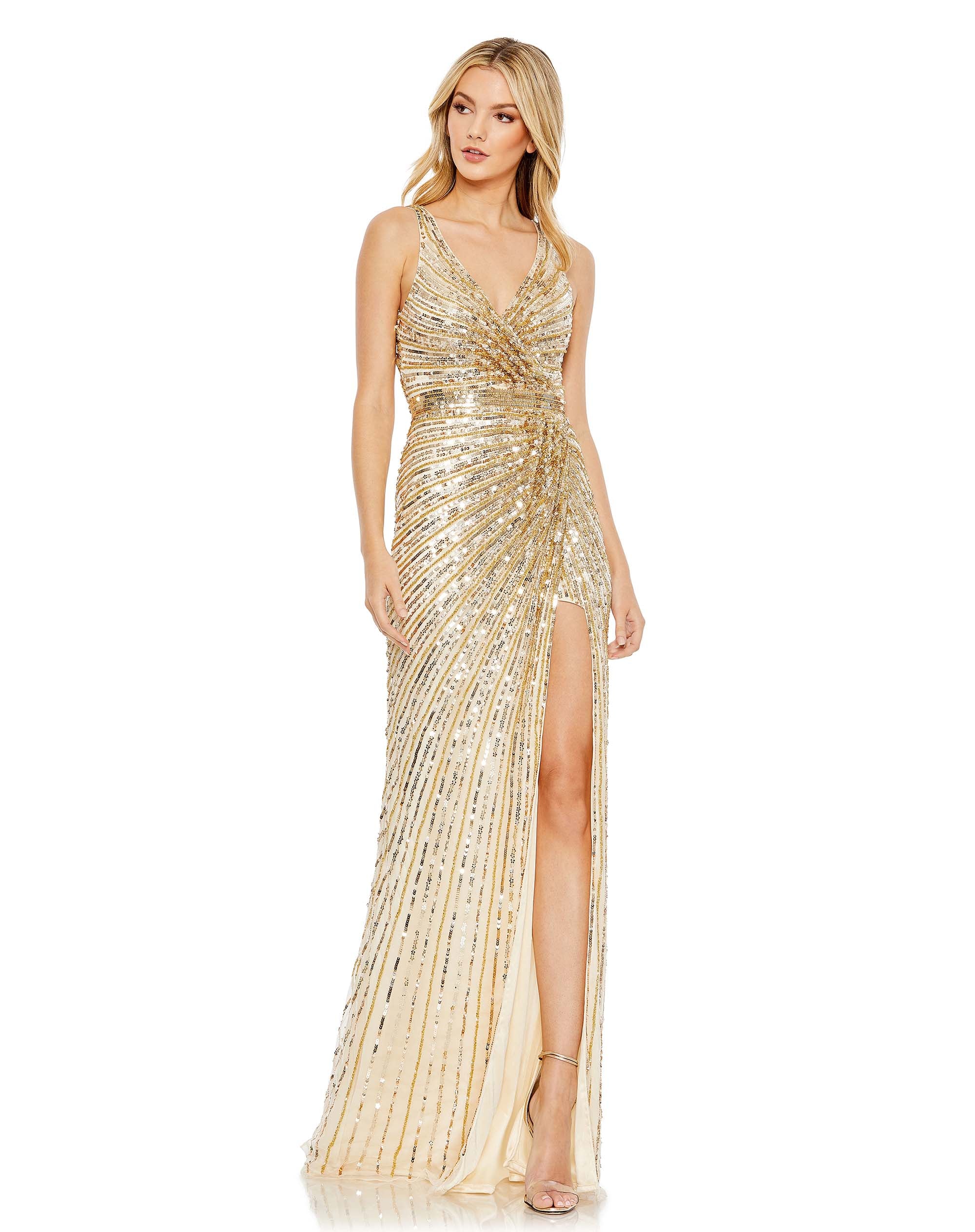 Блестящее платье без рукавов с запахом Mac Duggal, золотой
Блестящее платье без рукавов с запахом Mac Duggal, золотой