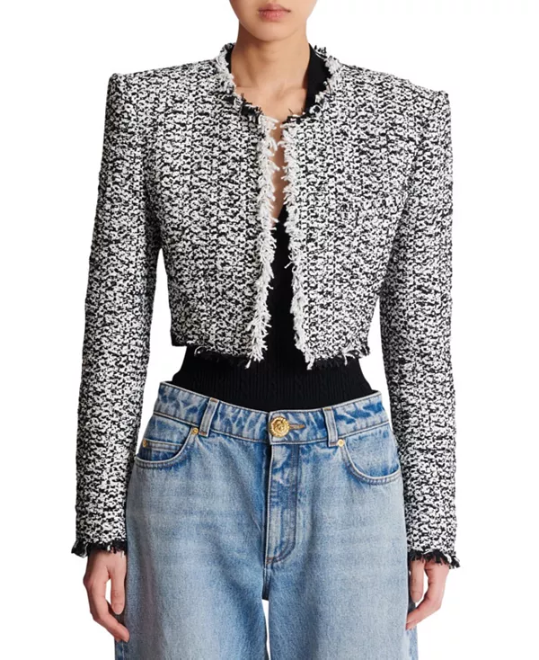 Укороченный твидовый жакет Balmain, черный
Укороченный твидовый жакет Balmain, черный
