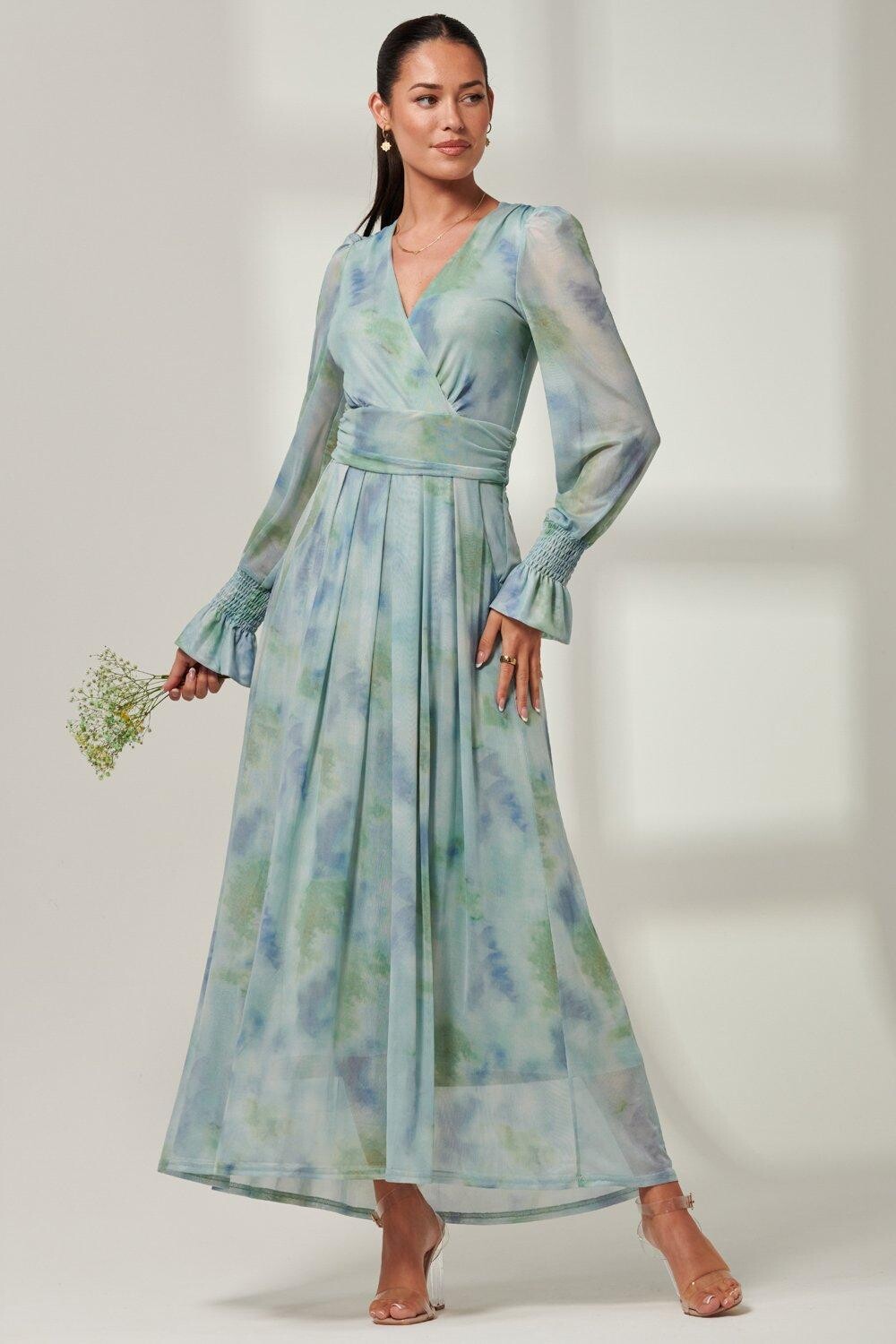 Сетчатое платье макси с принтом Tie Dye Jolie Moi, зеленый 
Сетчатое платье макси с принтом Tie Dye Jolie Moi, зеленый