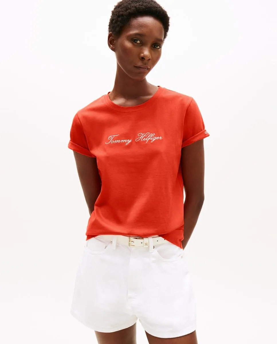 Женская футболка с коротким рукавом с вышитым логотипом курсивом Tommy Hilfiger, оранжевый
Женская футболка с коротким рукавом с вышитым логотипом курсивом Tommy Hilfiger, оранжевый
