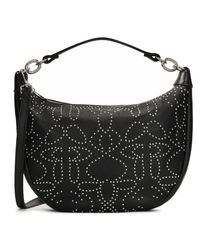 Черная кожаная сумочка в форме полумесяца, украшенная серебряными стразами. Kazar, черный
Черная кожаная сумочка в форме полумесяца, украшенная серебряными стразами. Kazar, черный
