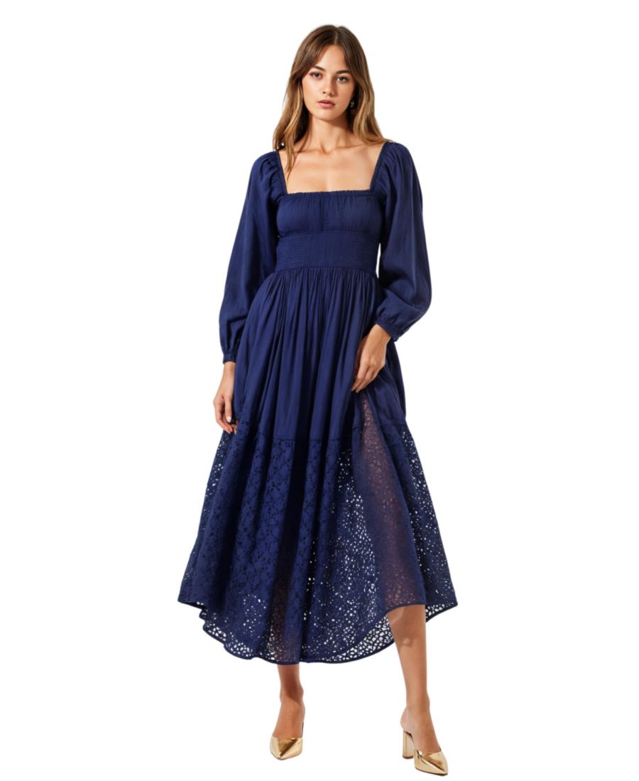 Женское миди-платье с квадратным вырезом и присборенным ажурным низом Modenaire, Navy blue
Женское миди-платье с квадратным вырезом и присборенным ажурным низом Modenaire, Navy blue