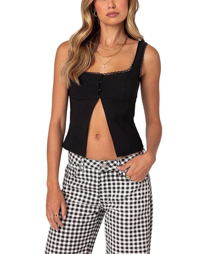 Приталенный топ Edikted Odette с разрезом спереди, черный
Приталенный топ Edikted Odette с разрезом спереди, черный