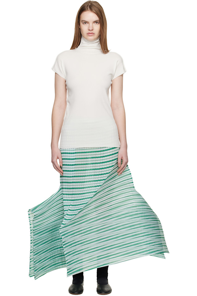Issey Miyake Зеленая универсальная полосатая юбка миди с машинными складками
Issey Miyake Зеленая универсальная полосатая юбка миди с машинными складками