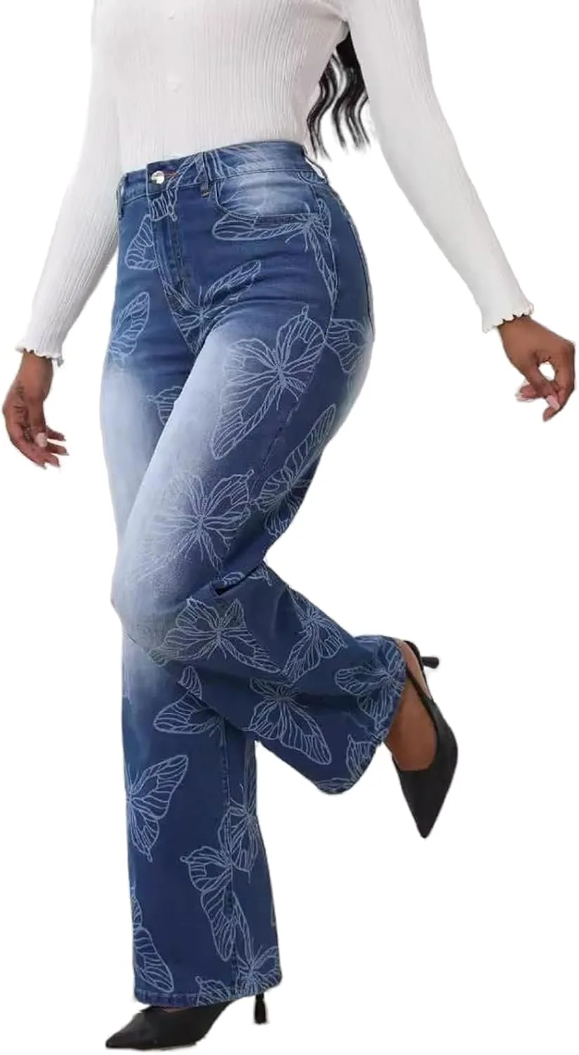 Растягивающиеся широкие джинсы для женщин с высокой талией и принтом бабочки HBER
Растягивающиеся широкие джинсы для женщин с высокой талией и принтом бабочки HBER