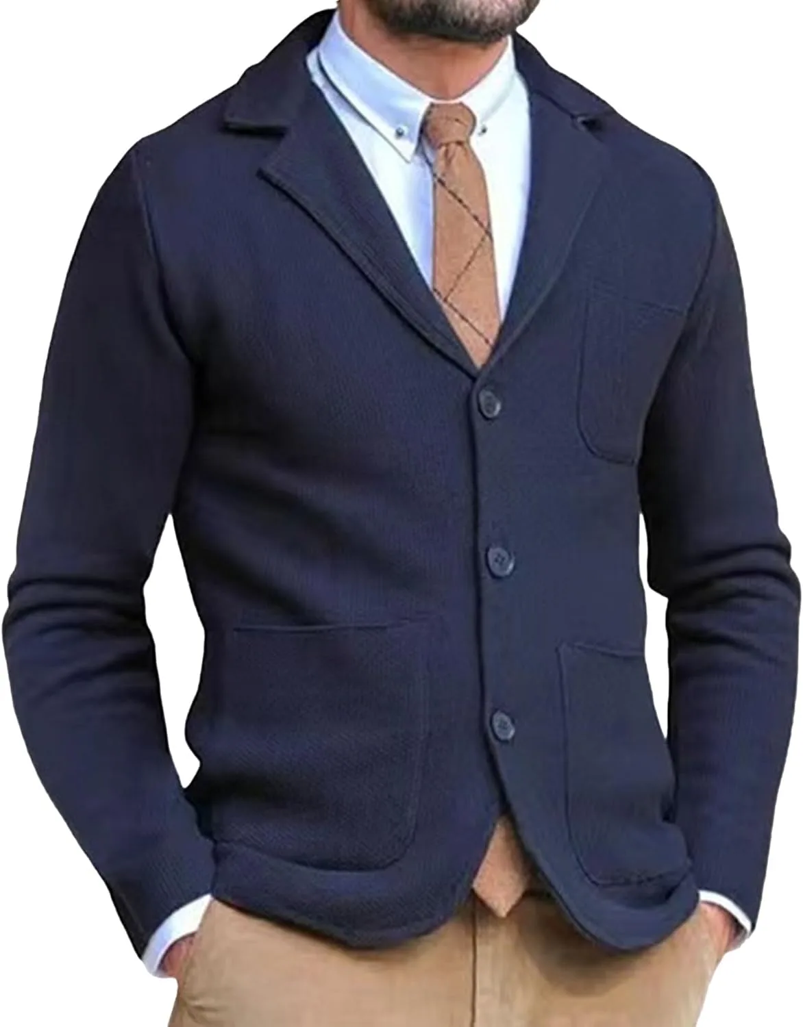 Мужской кардиган-блейзер с воротником шаль и пуговицами
Мужской кардиган-блейзер с воротником шаль и пуговицами