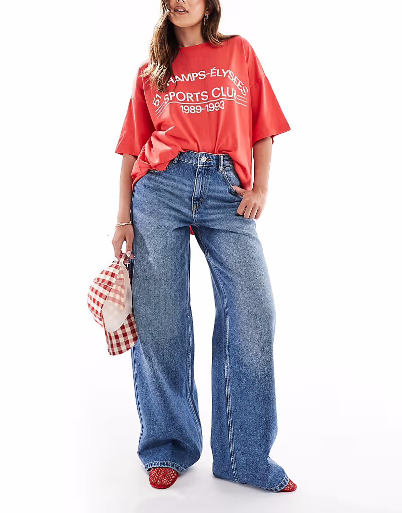 Джинсы Pull&Bear широкого кроя синего цвета 
Джинсы Pull&Bear широкого кроя синего цвета