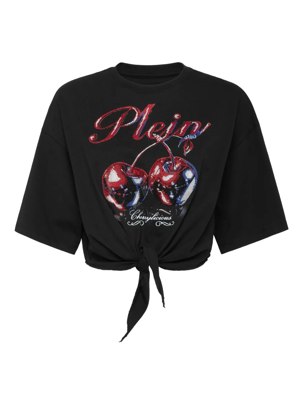 Укороченная футболка с принтом Bow Cherry Philipp Plein, черный 
Укороченная футболка с принтом Bow Cherry Philipp Plein, черный