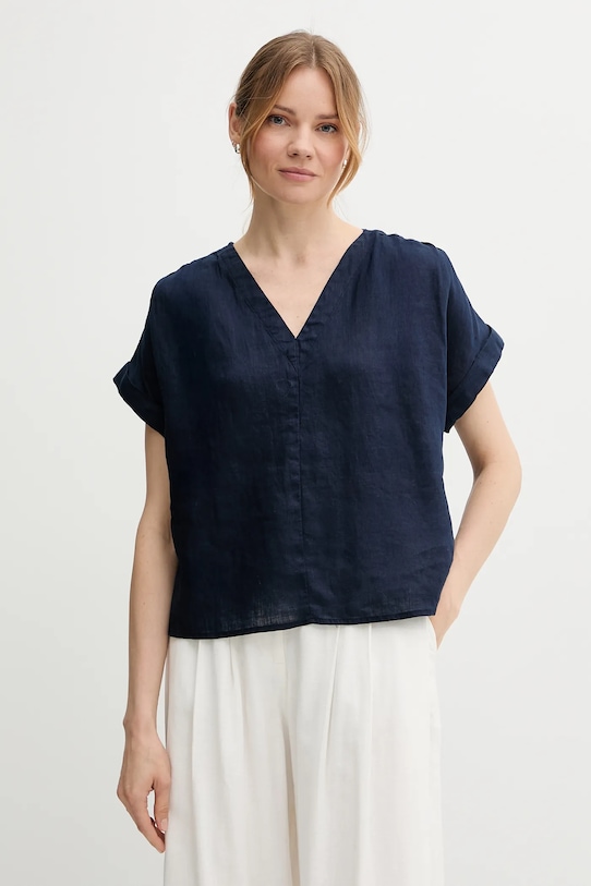 Льняная блузка United Colors Of Benetton, темно-синий 
Льняная блузка United Colors Of Benetton, темно-синий