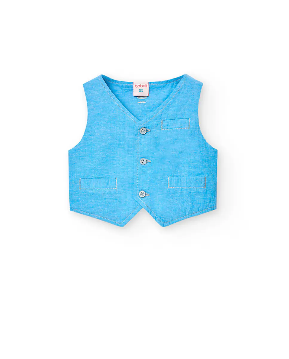 Однотонный жилет для мальчика с V-образным вырезом и застежкой на пуговицы Boboli, голубой
Однотонный жилет для мальчика с V-образным вырезом и застежкой на пуговицы Boboli, голубой