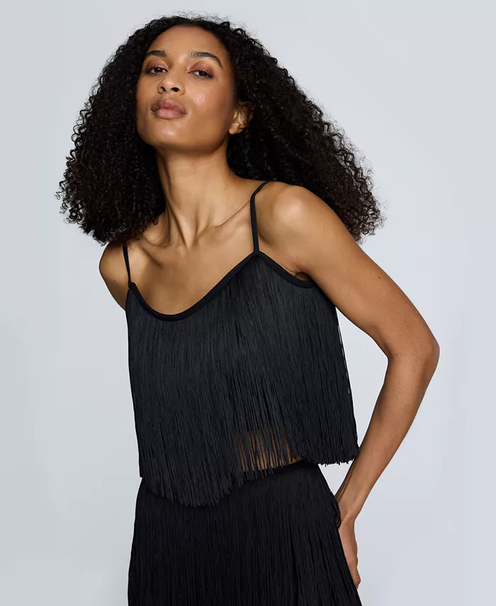 Женский укороченный топ-комбинезон с бахромой Kenneth Cole, черный 
Женский укороченный топ-комбинезон с бахромой Kenneth Cole, черный