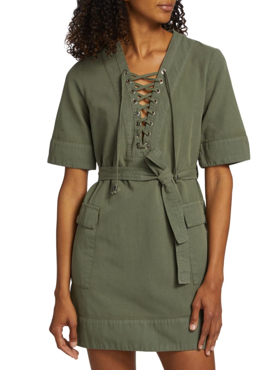 Мини-платье Dorise со шнуровкой и поясом ba&sh, хаки
Мини-платье Dorise со шнуровкой и поясом ba&sh, хаки