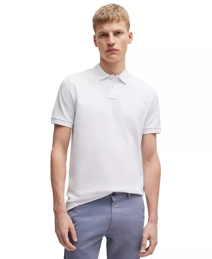 Мужская облегающая рубашка-поло из эластичного хлопка с нашивкой-логотипом Hugo Boss, белый
Мужская облегающая рубашка-поло из эластичного хлопка с нашивкой-логотипом Hugo Boss, белый
