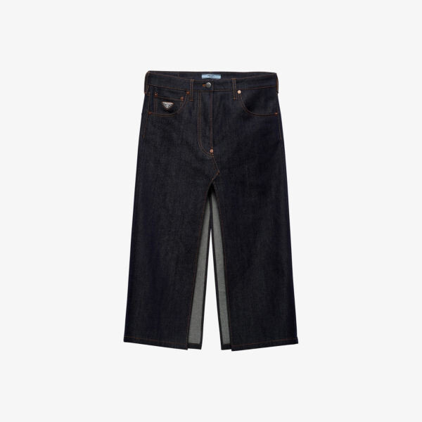 Юбка миди из денима с высокой посадкой, расклешенная, с логотипом и значком Prada, синий
Юбка миди из денима с высокой посадкой, расклешенная, с логотипом и значком Prada, синий