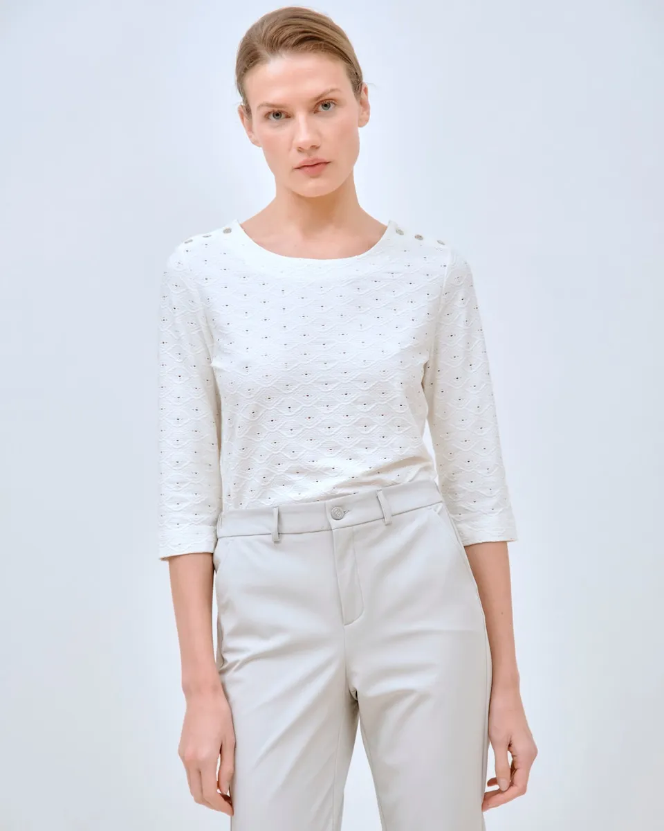 Женская футболка с французскими рукавами и декоративными пуговицами Lasserre, белый 
Женская футболка с французскими рукавами и декоративными пуговицами Lasserre, белый