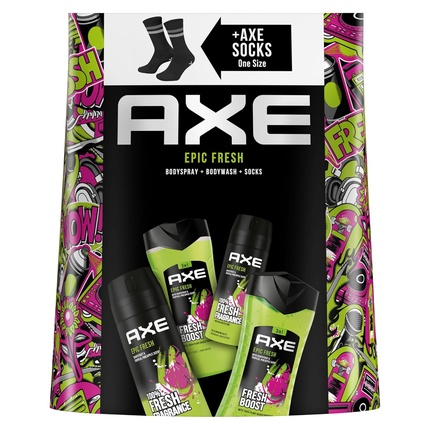 Подарочный набор Axee Epic Fresh Care с 2 дезодорантами, 2 гелями для душа и носками Axe/Lynx
Подарочный набор Axee Epic Fresh Care с 2 дезодорантами, 2 гелями для душа и носками Axe/Lynx
