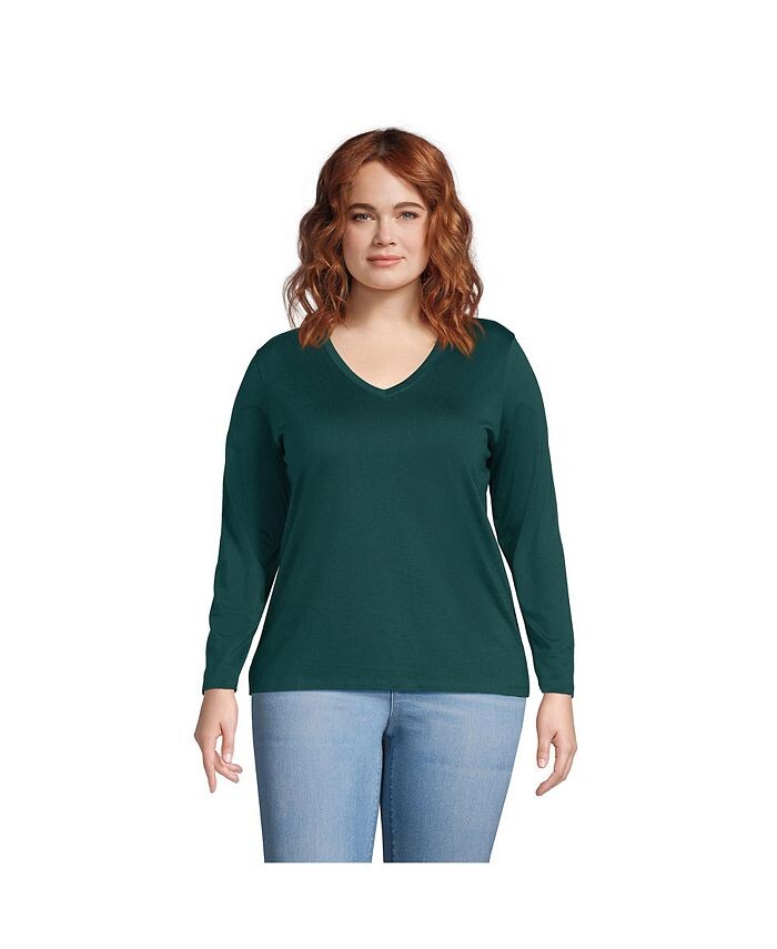 Женская свободная хлопковая футболка больших размеров с v-образным вырезом и длинными рукавами Supima Lands' End, зеленый
Женская свободная хлопковая футболка больших размеров с v-образным вырезом и длинными рукавами Supima Lands' End, зеленый