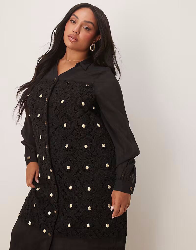 Длинное платье-рубашка Never Fully Dressed Plus, связанное крючком, черного цвета
Длинное платье-рубашка Never Fully Dressed Plus, связанное крючком, черного цвета