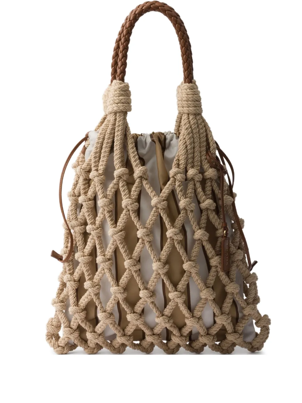 Сумка-тоут среднего размера в технике макраме Prada, нейтральный
Сумка-тоут среднего размера в технике макраме Prada, нейтральный