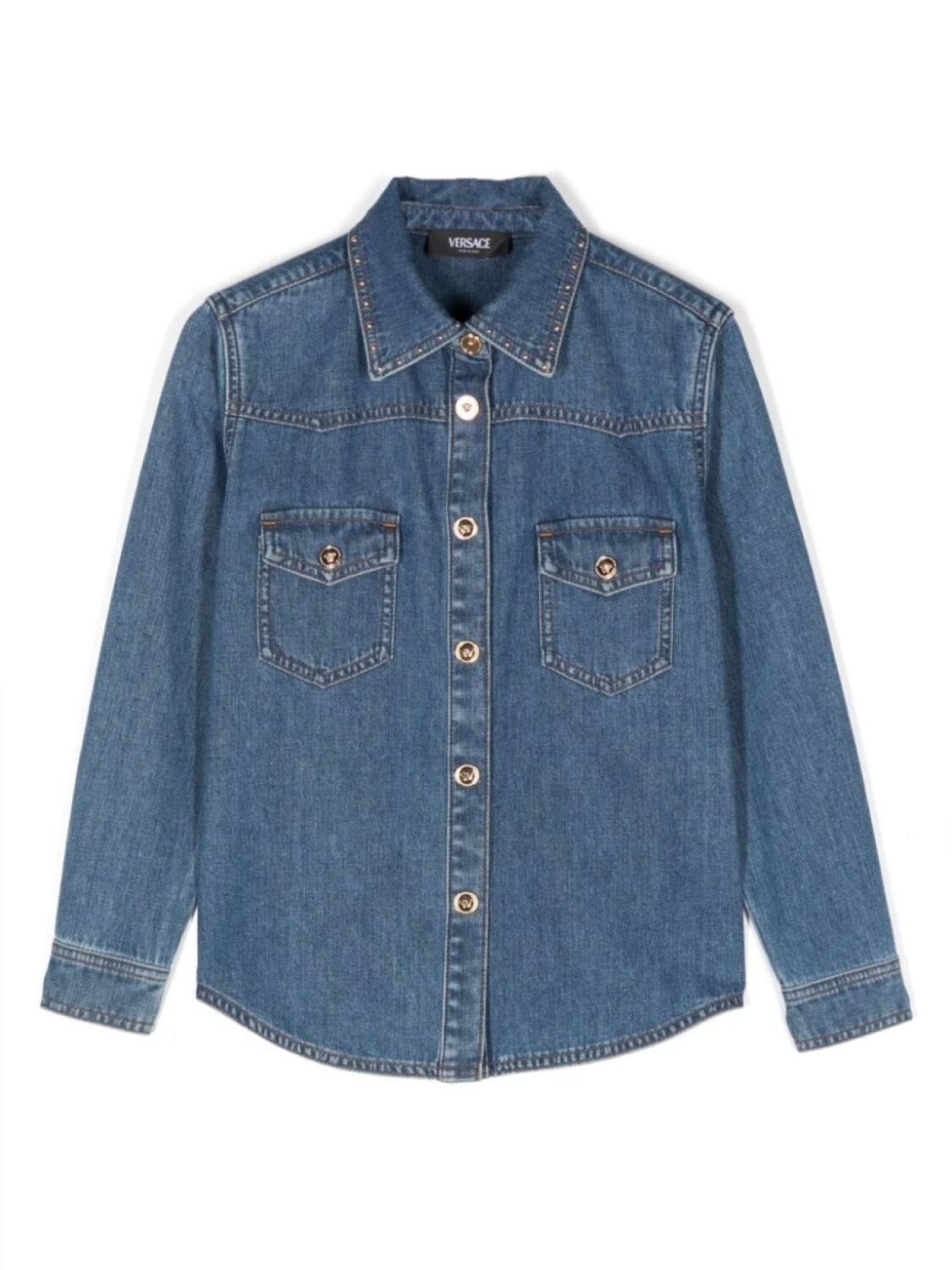 Versace Kids рубашка с заклепками и пуговицами «Медуза», синий
Versace Kids рубашка с заклепками и пуговицами «Медуза», синий