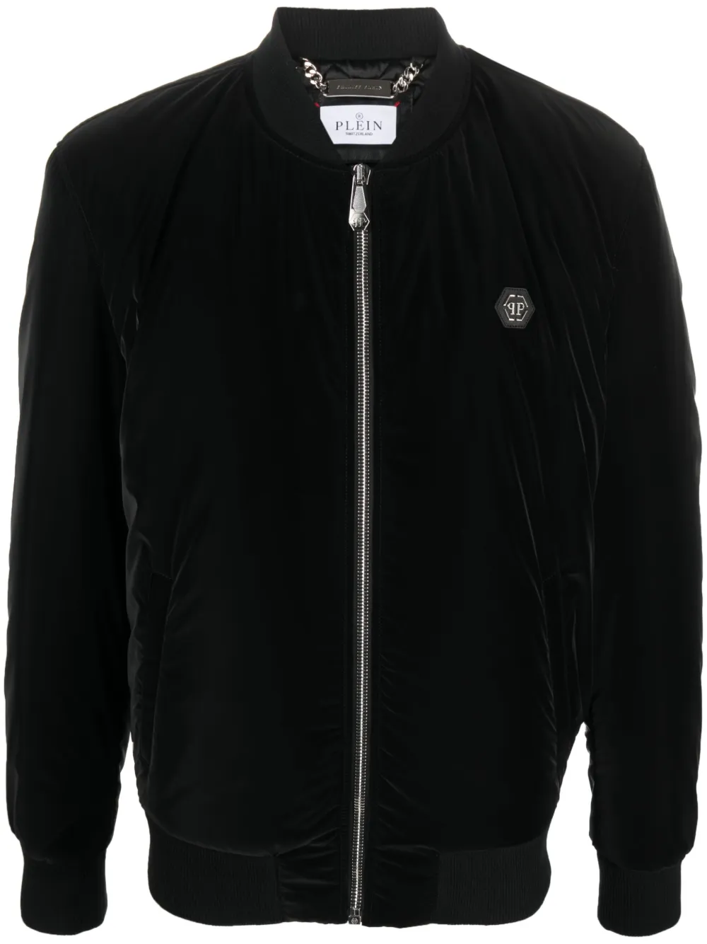 Бомбер на молнии с нашивкой-логотипом Philipp Plein, черный 
Бомбер на молнии с нашивкой-логотипом Philipp Plein, черный